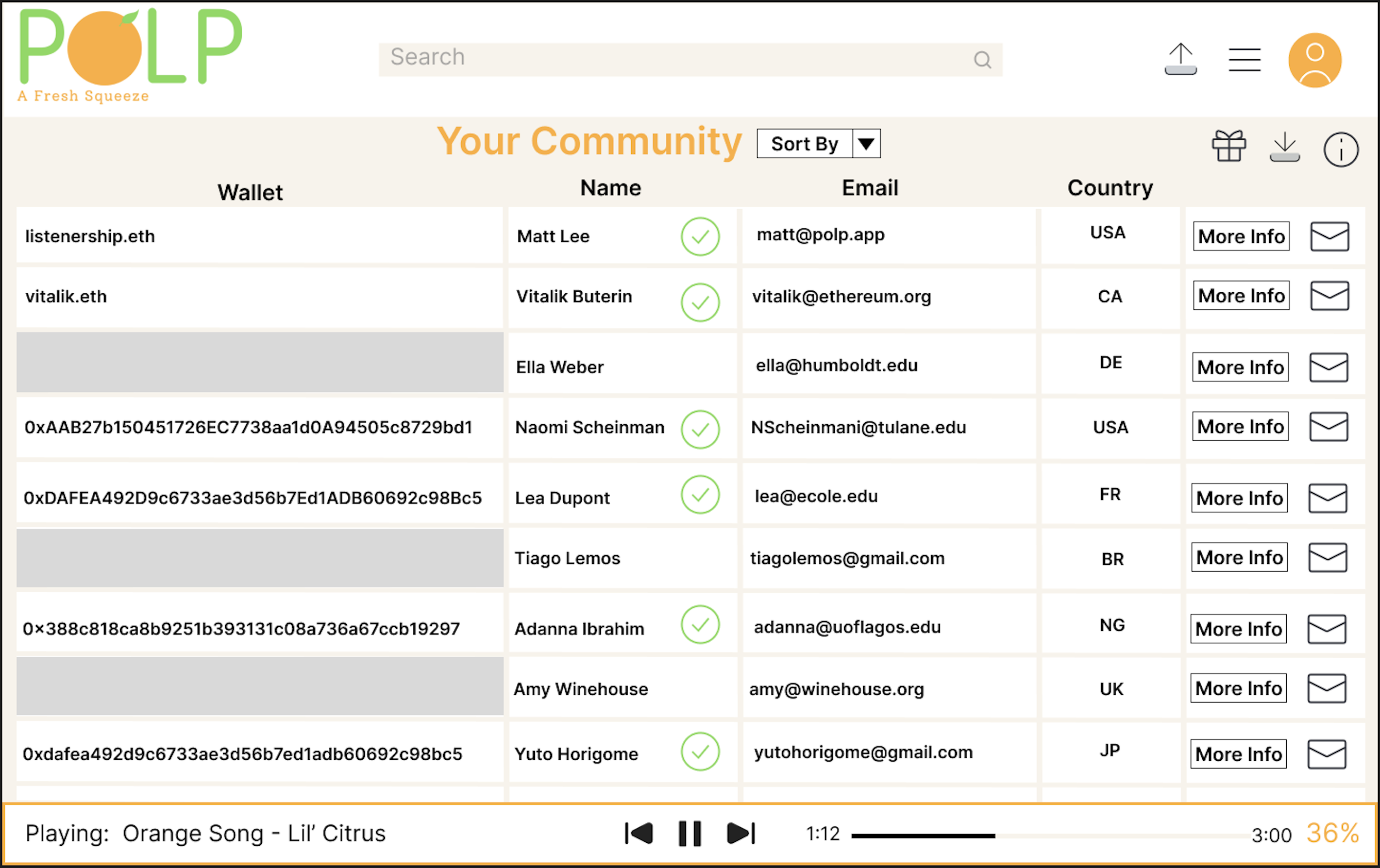 POLP community management tool UI